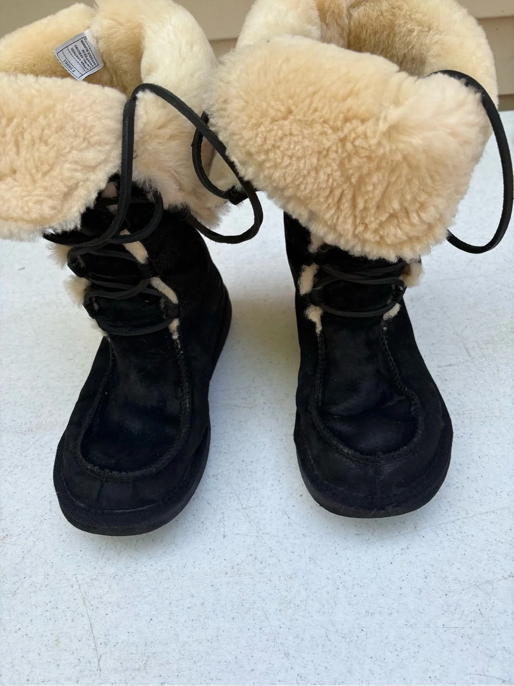 UGG Black Suede Lace-Up Mid-Calf Shearling Boots